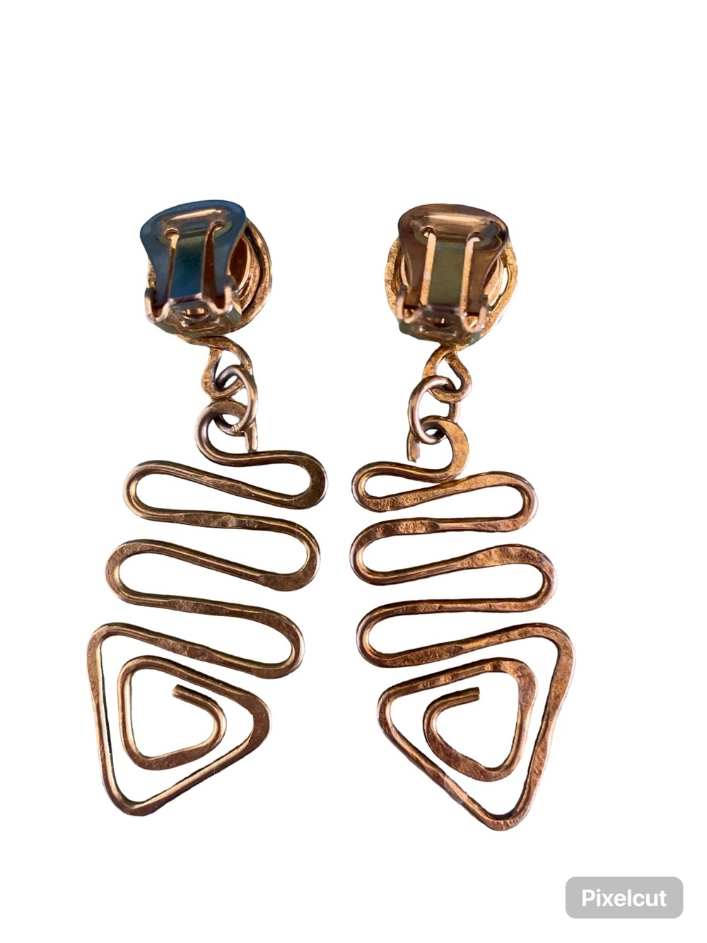Vintage Handcrafted Copper Gold Spiral Drop Earring - Picture 2 of 2